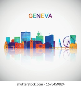 Geneva skyline silhouette in colorful geometric style. Symbol for your design. Vector illustration.