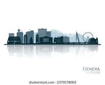 Geneva skyline silhouette with reflection. Landscape Geneva, Switzerland. Vector illustration.