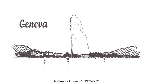 Geneva skyline sketch  Geneva hand drawn illustration isolated white background 