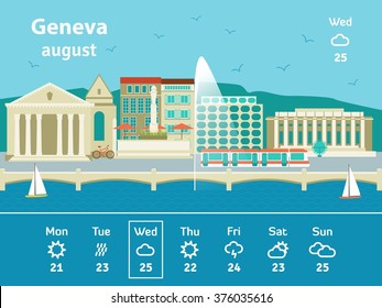 Geneva skyline. Travel trip to Switzerland. Vector illustration.