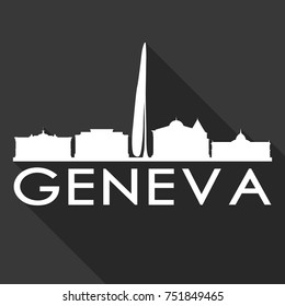 Geneva Swiss Flat Icon Skyline Silhouette Design City Vector Art Famous Buildings.