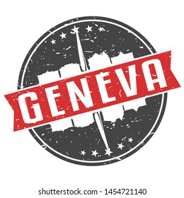 Geneva Switzerland Round Travel Stamp. Icon Skyline City Design. Seal Tourism Ribbon.
