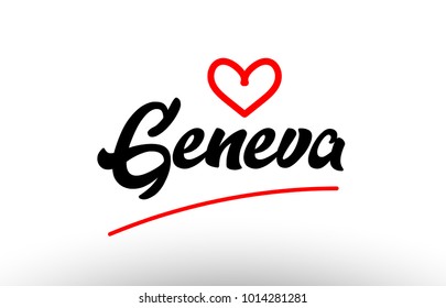 geneva word text of european or europe city with red love heart suitable as a logo for a company or for touristic promotion