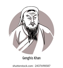 Genghis Khan is the founder and first great khan of the Mongol Empire, commander. Hand drawn vector illustration
