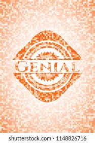 Genial abstract orange mosaic emblem with background