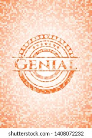 Genial abstract orange mosaic emblem with background