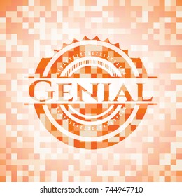 Genial abstract orange mosaic emblem with background