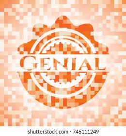 Genial abstract orange mosaic emblem with background