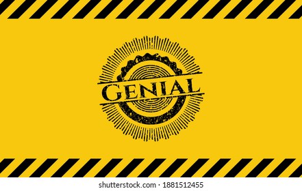 Genial black grunge emblem, yellow warning sign. Vector Illustration. Detailed. 