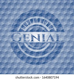 Genial blue badge with geometric pattern background. Vector Illustration. Detailed.