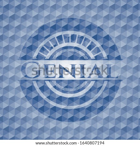 Genial blue badge with geometric pattern background. Vector Illustration. Detailed.