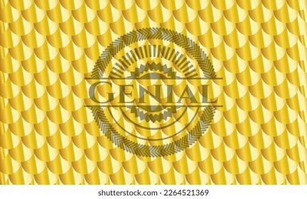 Genial golden emblem or badge. Scales pattern. Vector Illustration. Detailed. 