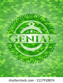 Genial green emblem with mosaic background