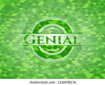 Genial green emblem with mosaic background