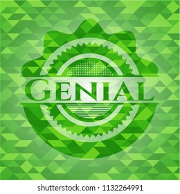 Genial green emblem. Mosaic background