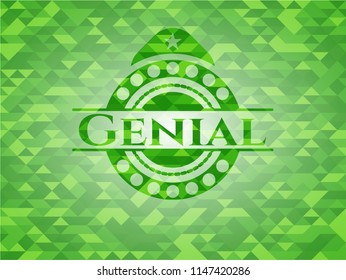 Genial green emblem with mosaic background