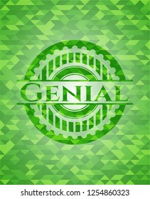 Genial green emblem with mosaic background