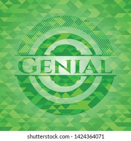 Genial green emblem with mosaic background. Vector Illustration. Detailed.