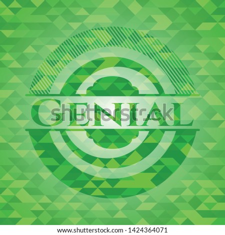 Genial green emblem with mosaic background. Vector Illustration. Detailed.