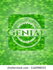 Genial green emblem with mosaic ecological style background