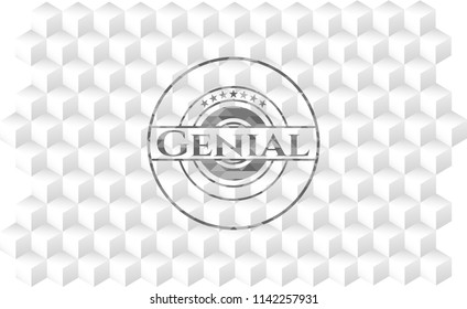 Genial grey badge with geometric cube white background