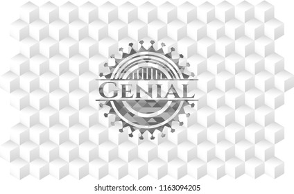 Genial grey badge with geometric cube white background