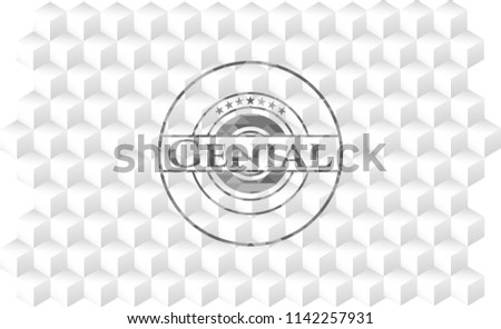 Genial grey badge with geometric cube white background