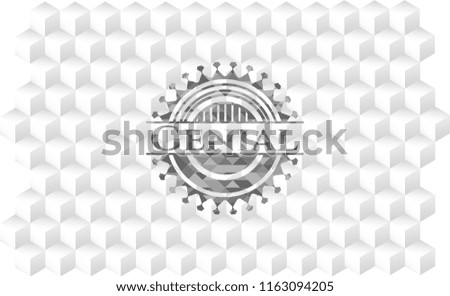Genial grey badge with geometric cube white background