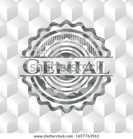 Genial grey badge with geometric cube white background