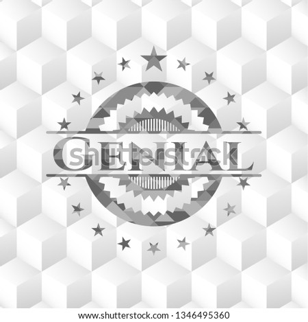 Genial grey emblem with geometric cube white background