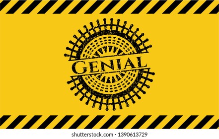 Genial inside warning sign, black grunge emblem. Vector Illustration. Detailed.