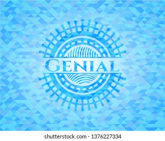 Genial light blue emblem with mosaic background