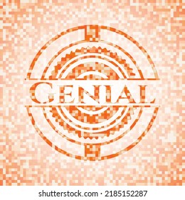 Genial orange mosaic emblem with background 