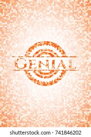 Genial orange mosaic emblem with background