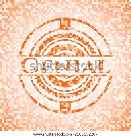Genial orange mosaic emblem with background 