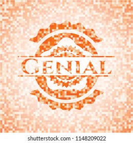 Genial orange tile background illustration. Square geometric mosaic seamless pattern with emblem inside.