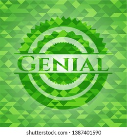 Genial realistic green emblem. Mosaic background. Vector Illustration. Detailed.