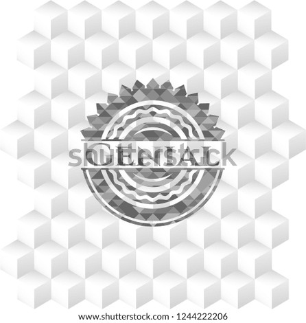 Genial realistic grey emblem with cube white background