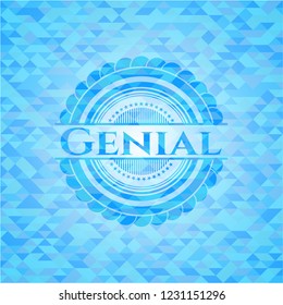 Genial realistic sky blue emblem. Mosaic background