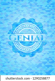 Genial realistic sky blue emblem. Mosaic background