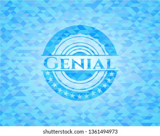 Genial realistic sky blue emblem. Mosaic background