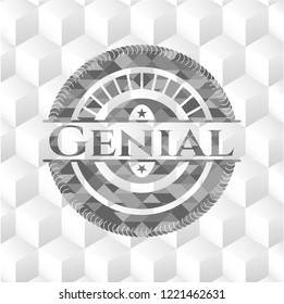 Genial retro style grey emblem with geometric cube white background