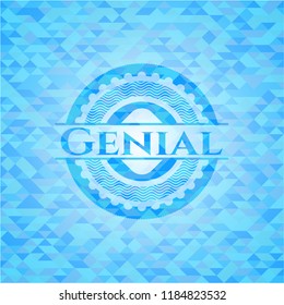 Genial sky blue emblem. Mosaic background