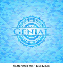 Genial sky blue emblem with mosaic ecological style background