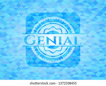 Genial sky blue emblem with triangle mosaic background