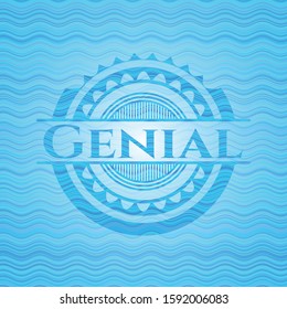 Genial sky blue water wave badge background. Vector Illustration. Detailed.