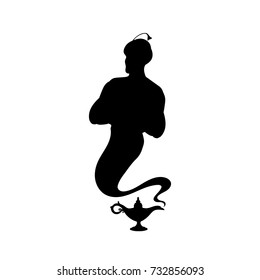 Genie Aladdin Tale Silhouette Lamp. Vector Illustration.