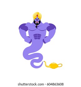 Genie angry Emoji. Magic ghost Aggressive emotion. Arabic magic spirit avatar