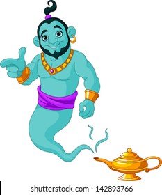 Genie appear from magic lamp