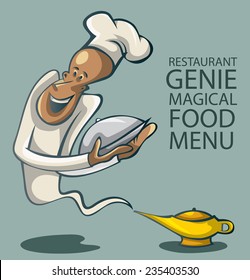 Genie Chief Coming out of Lantern, Restaurant Menu (vector Art)